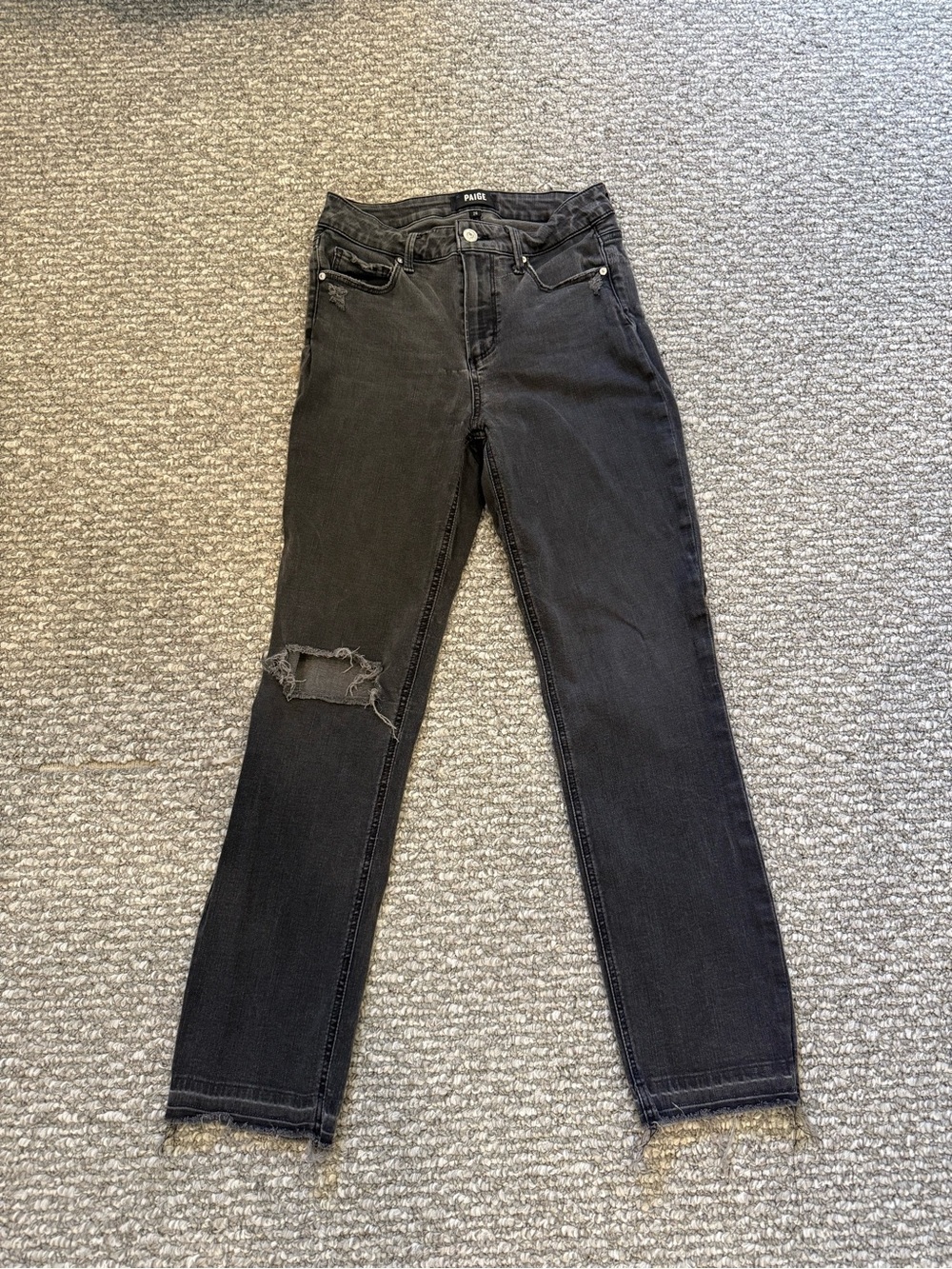 PAIGE Black High-Rise Distressed Straight-Leg Jeans